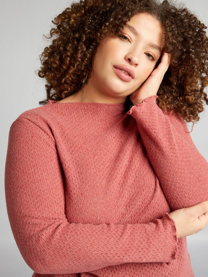 T shirt en maille ajourée   Rose
