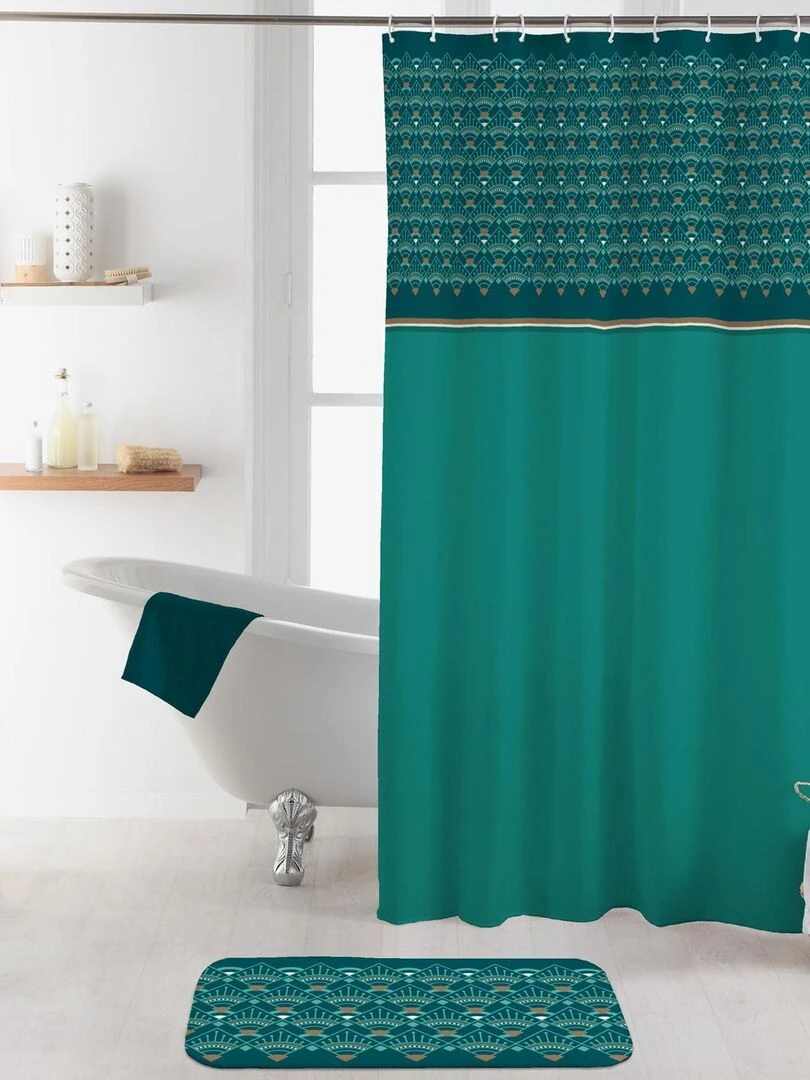 Rideau de douche avec crochets esprit art déco Vert foncé