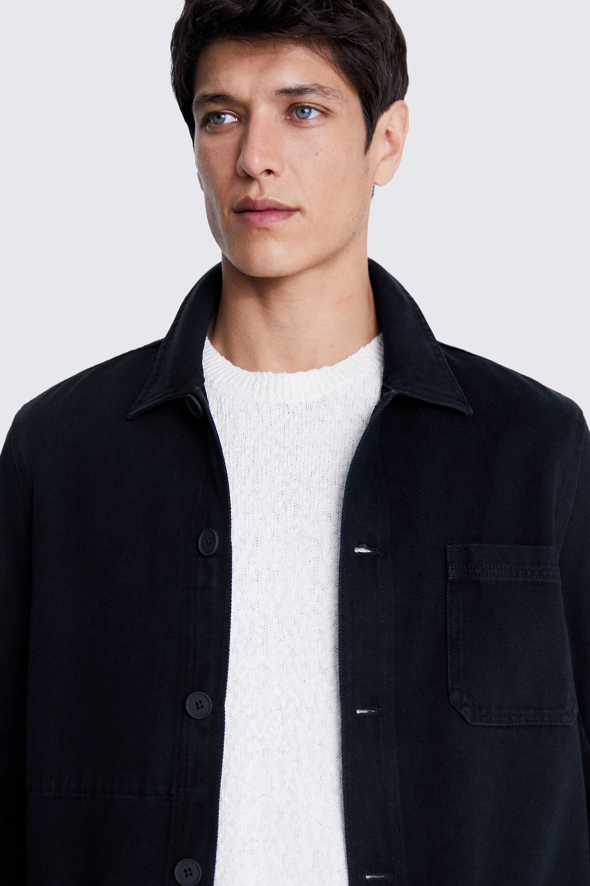 Navy Denim Three Pocket Shacket   Buy Online at Moss