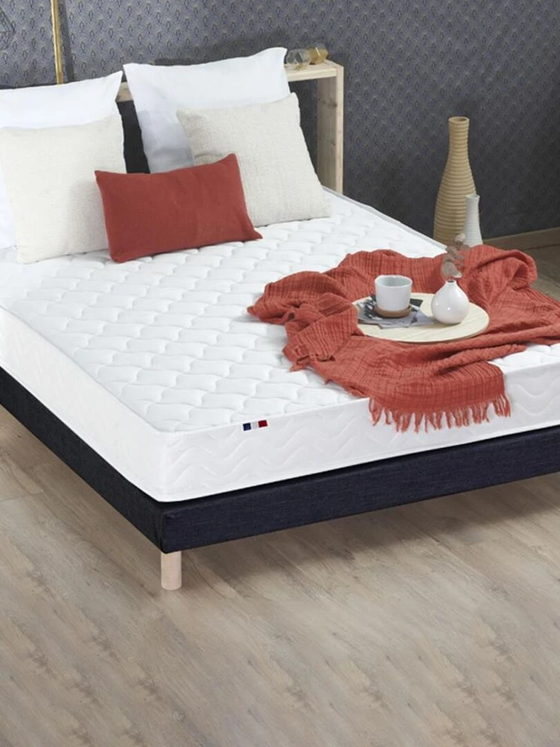Ensemble Matelas Ressorts Fermes biconiques SPECTRE + Sommier Made in France Sommier Noir Noir Blanc