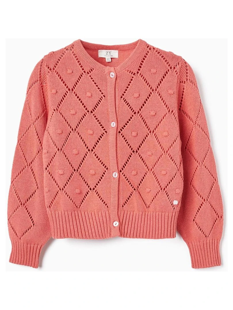 Gilet en Maille de Coton pour Fille ATLANTIC COMPANY Rose