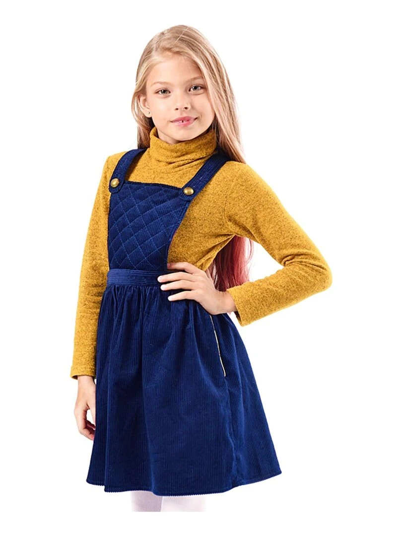 Ensemble Robe Salopette Bleu & Pull Col Roulé Jaune 'LA FAUTE A VOLTAIRE' Multicolore