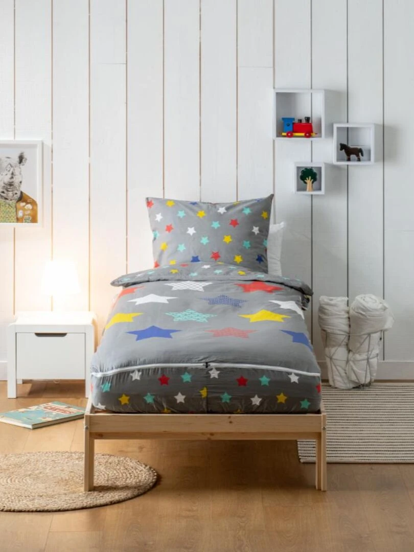 Bleu Câlin Caradou® Stars Avec Couette 90x190cm Parure Enfant Étoiles Gris