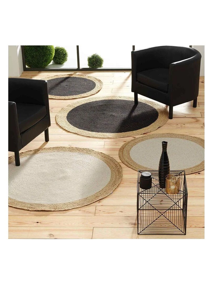 Tapis rond fils métallisés bicolore Mario Noir Doré