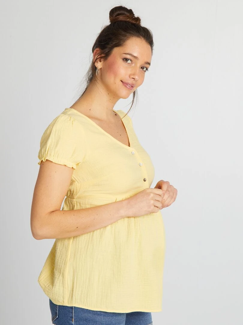 Robe de maternité façon chemisier en gaze de coton Jaune