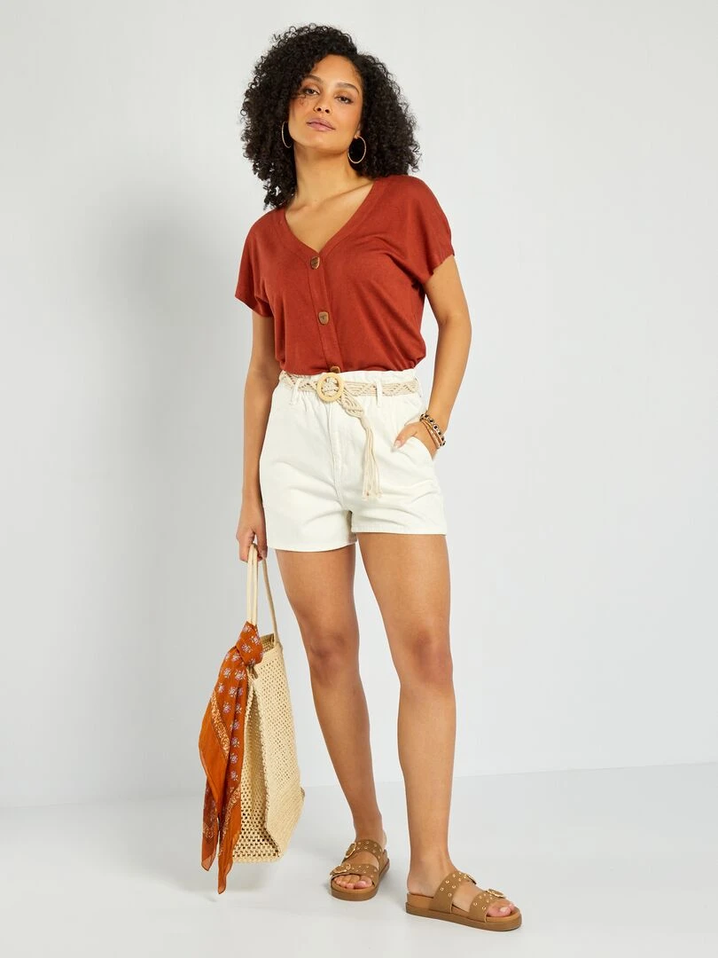 Short en denim paperbag Blanc