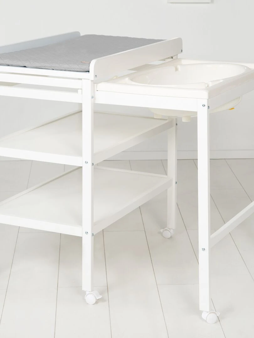 ROBA Table à Langer 2en1 + Baignoire Extensible + Matelas   2 Compartiments   Bois Blanc   Blanc