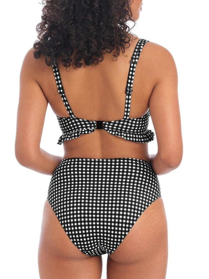 Haut de maillot à volant imprimé vichy Check in   Noir