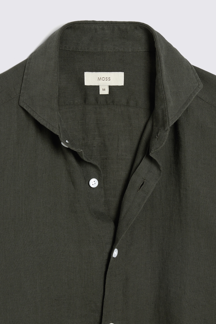 Tailored Fit Khaki Linen Shirt   Buy Online at Moss