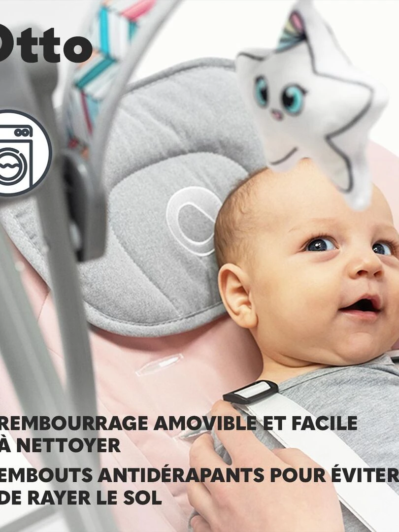 LIONELO Otto Balancelle et transat bébé Sons nature 5 vitesses de bercement Rose