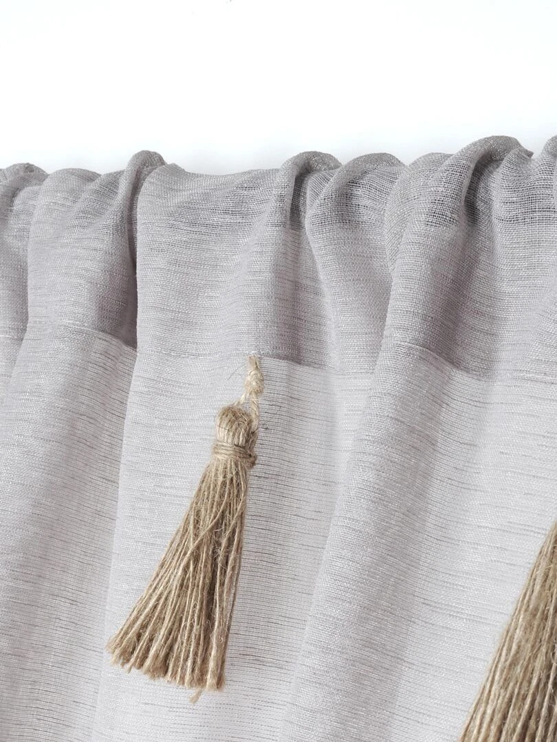 Voilage bohème à pompons en jute   Beige