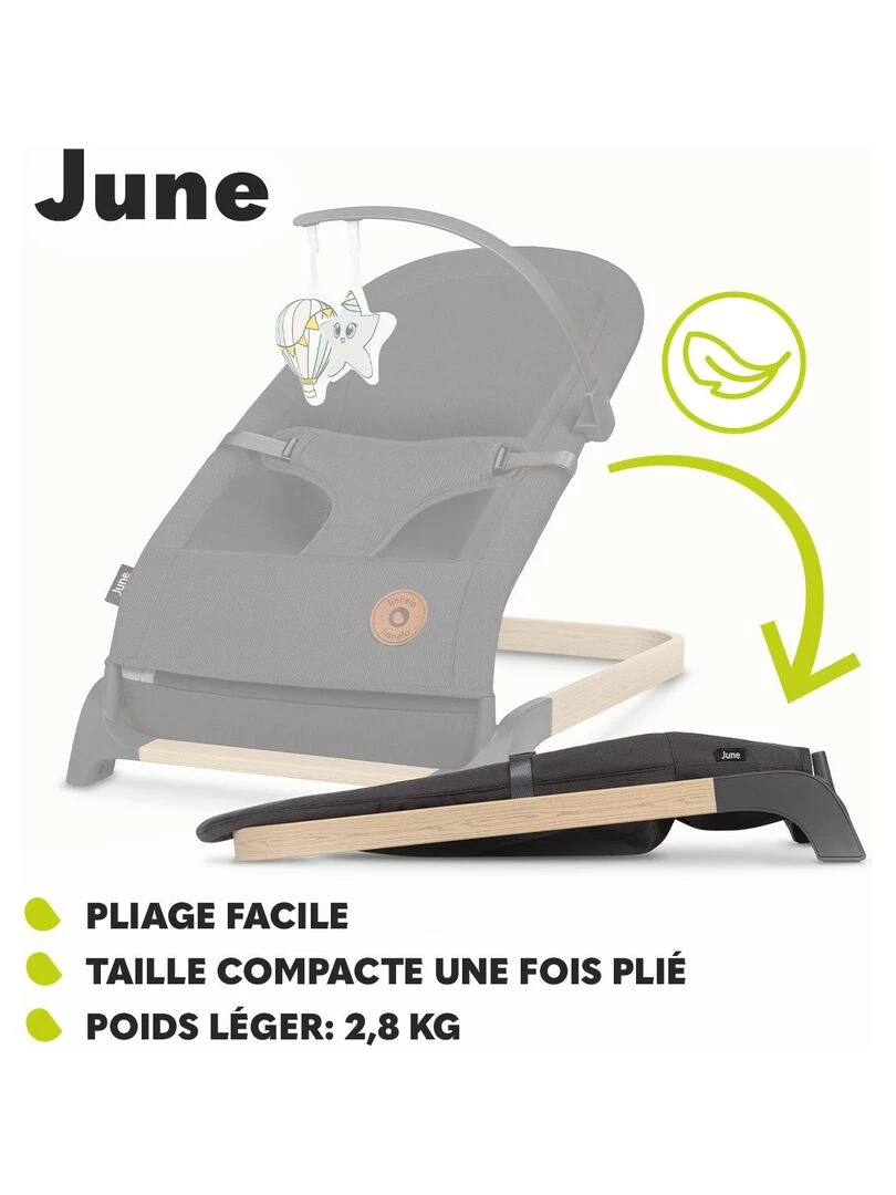 LIONELO June   Transat bébé   Mouvement de balancement naturel   Léger et stable   gris anthracite