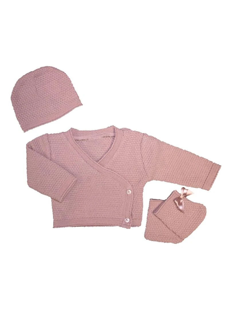 Brassière + Bonnet + Chaussons LES CHATOUNETS Vieux rose
