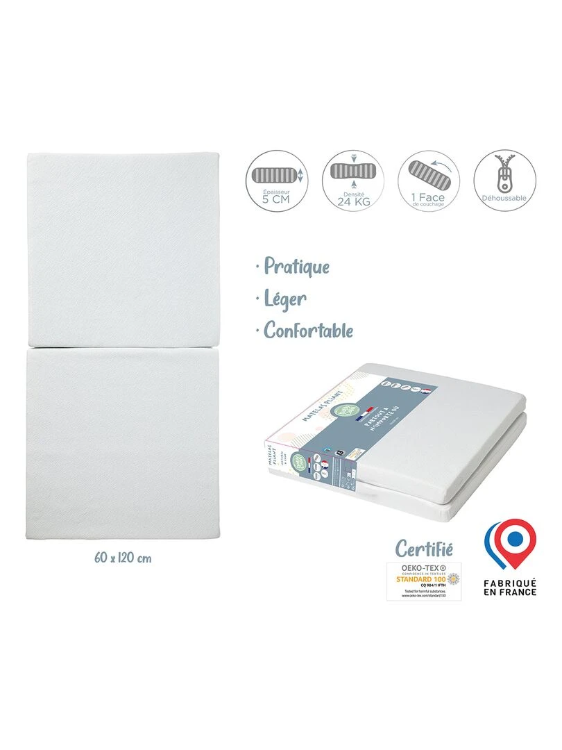 Matelas bébé pliant 24 kg/m3 60x120 cm Blanc