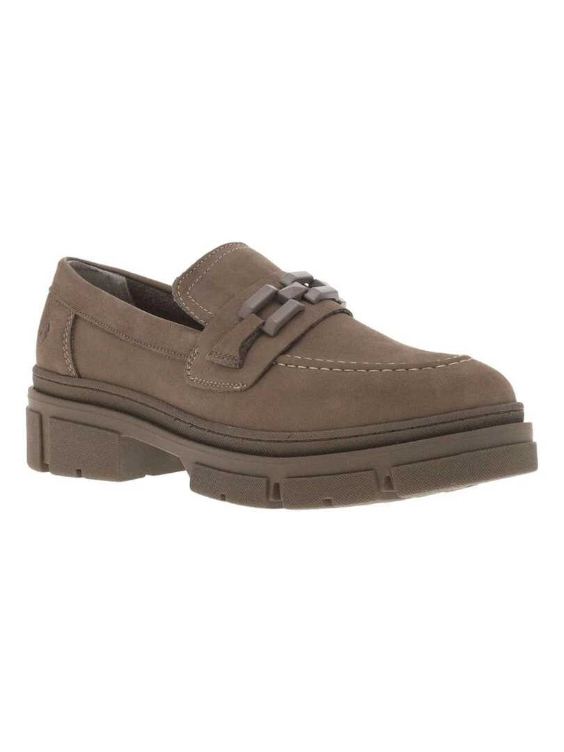 TAMARIS Mocassins cuir talon plat Gris Marron Blanc