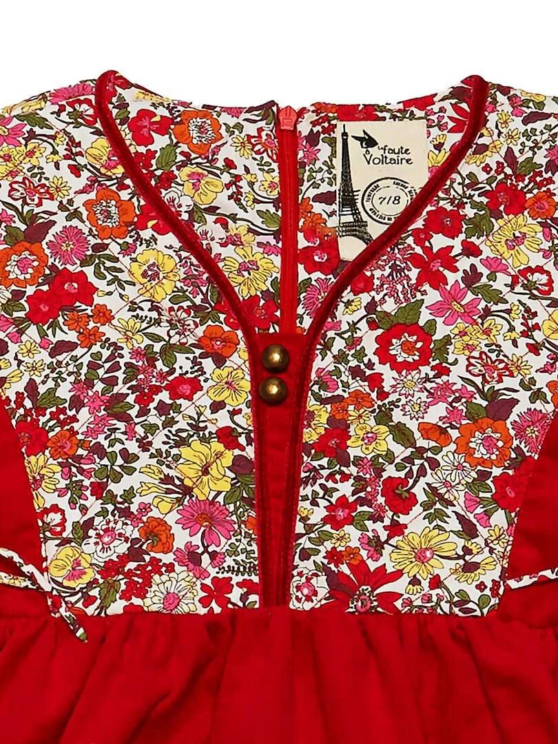 Robe de Noël Fille  Velours Rouge Fleuri Liberty Rouge  MARGOT   'LA FAUTE A VOLTAIRE'   Rouge