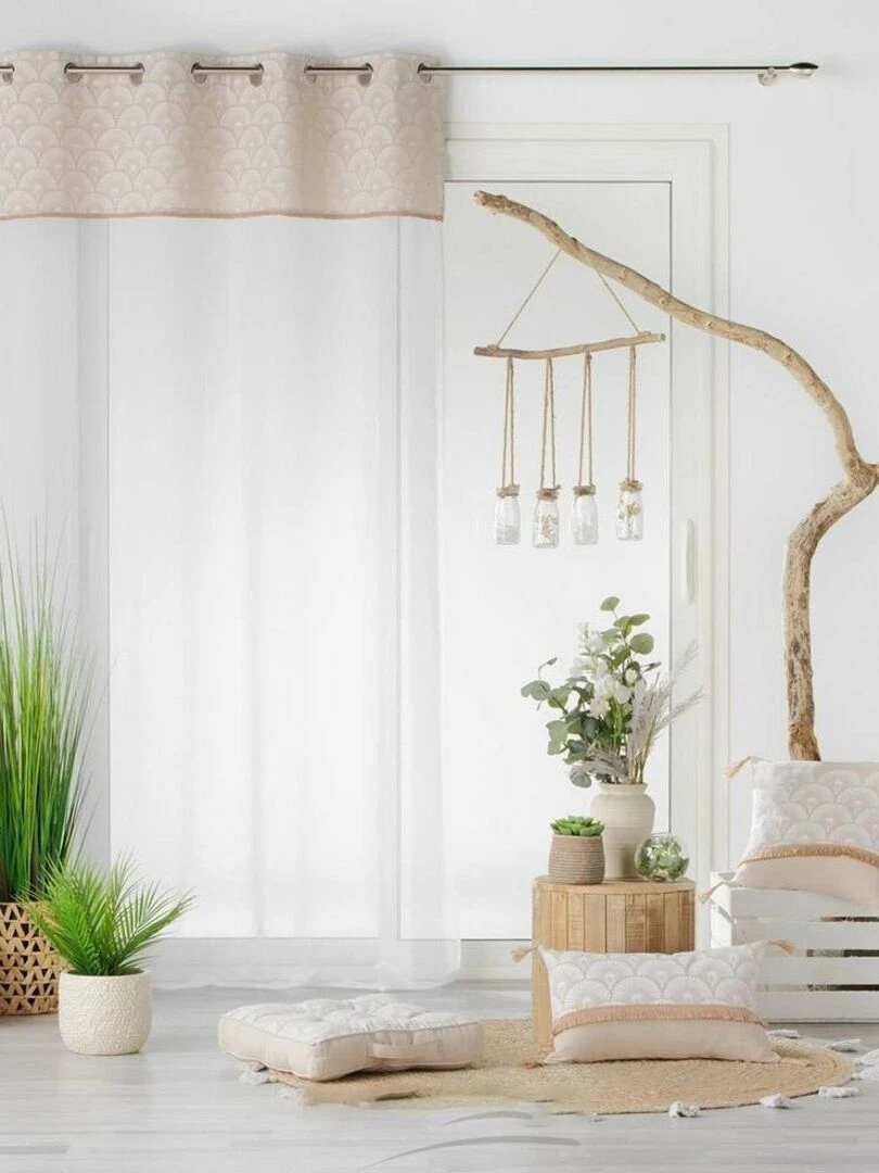 Voilage à œillets 140x240 sable top imprimé jute Bahina blanc Blanc