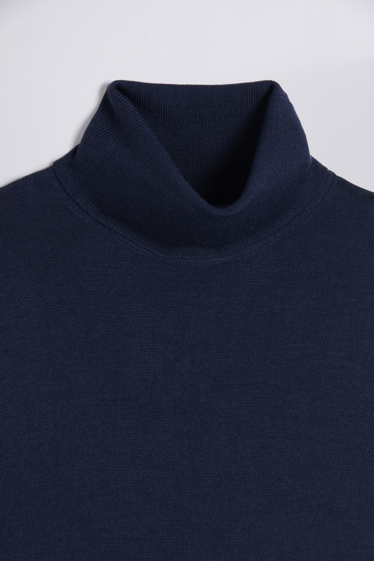 Dark Blue Merino Roll-Neck Jumper   Buy Online at Moss