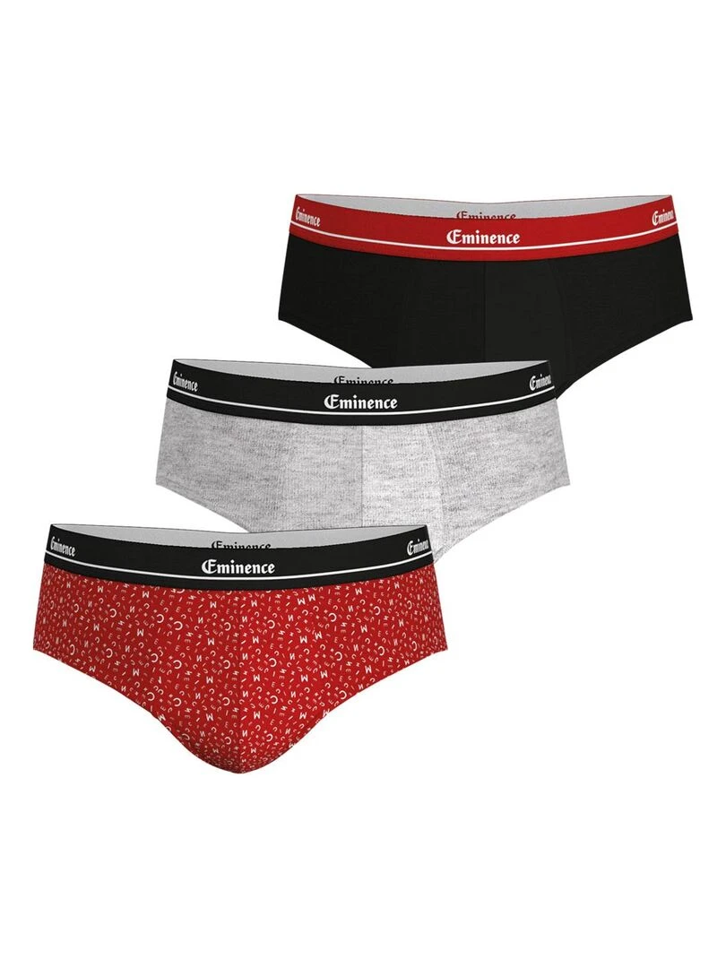 Lot de 3 slips homme Chic Edition limitée 80 ans Gris Rouge Noir