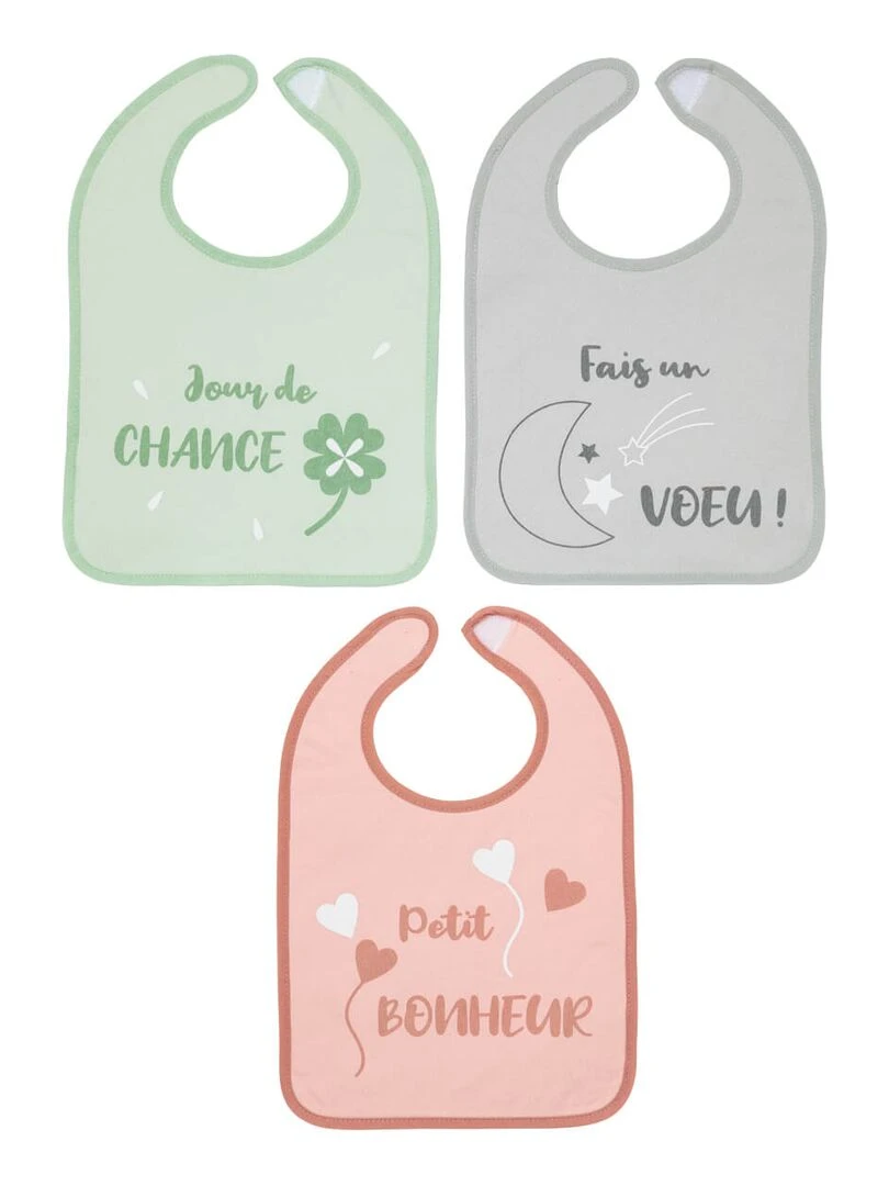 Lot de 3 bavoirs 6 mois 25x36 cm Chance Multicolore