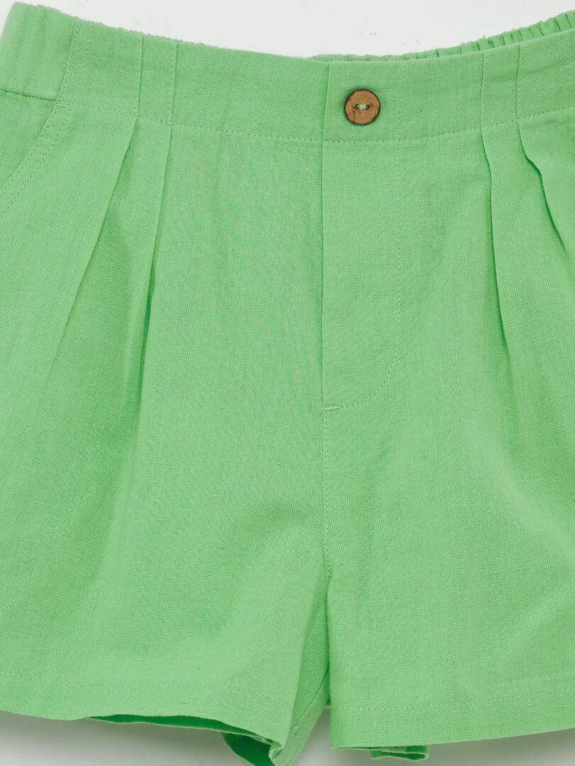 Short uni en coton et lin   Vert