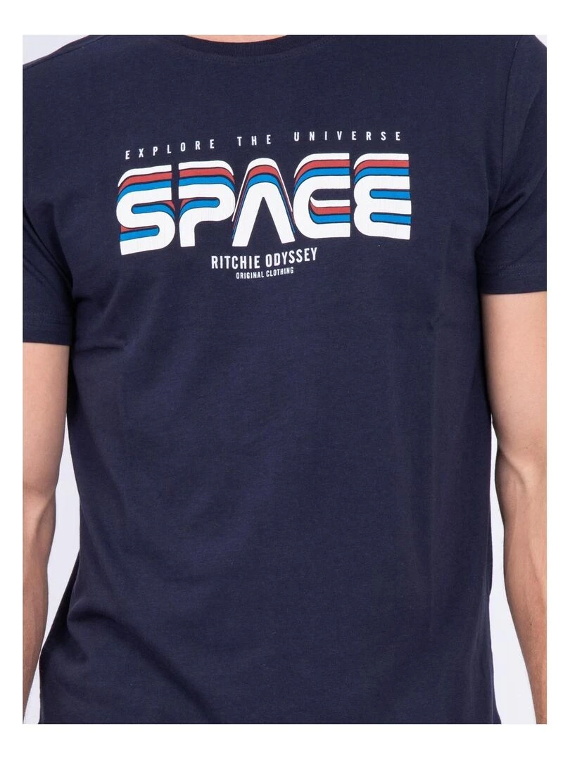 T shirt col rond pur coton JAMULO   Bleu marine