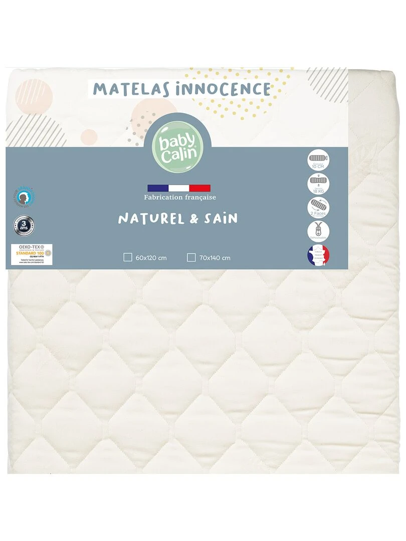 Matelas bébé Innocence Bio 18 kg/m3 60x120 cm Blanc