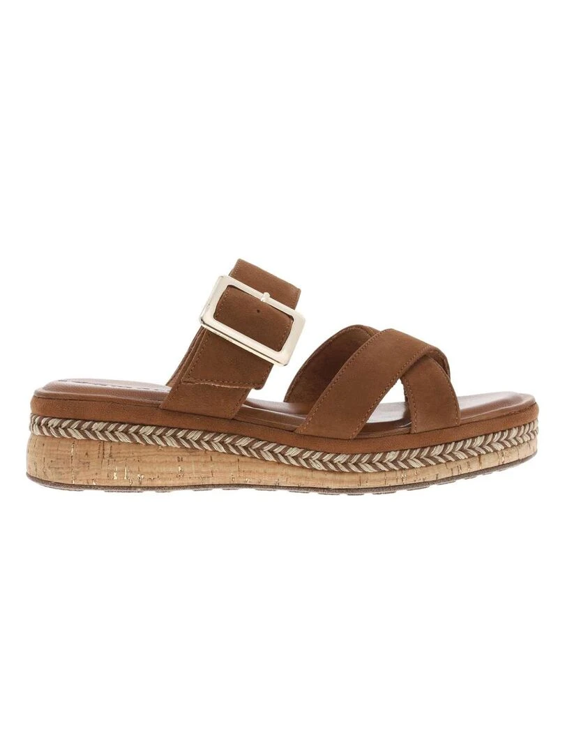 TAMARIS Mules cuir talon compensé Cognac