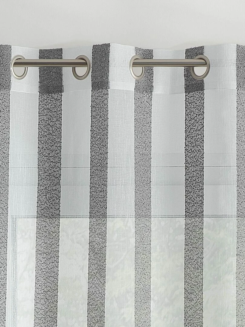 Voilage tamisant en étamine à rayures bicolores   Gris clair