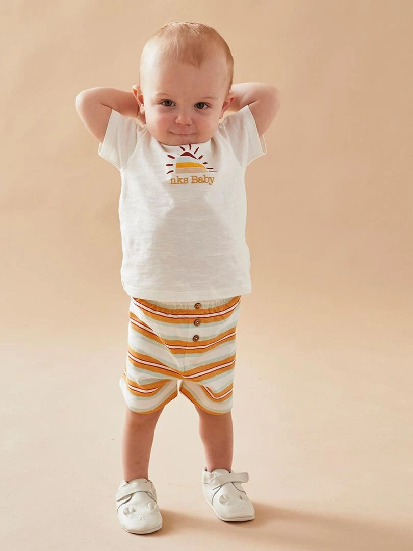 Set t shirt soleil + short rayé écru/jaune moutarde/aqua Noukie's Jaune