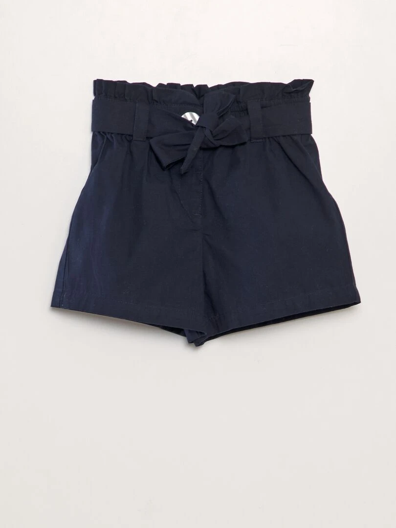 Short ceinturé en popeline Bleu marine