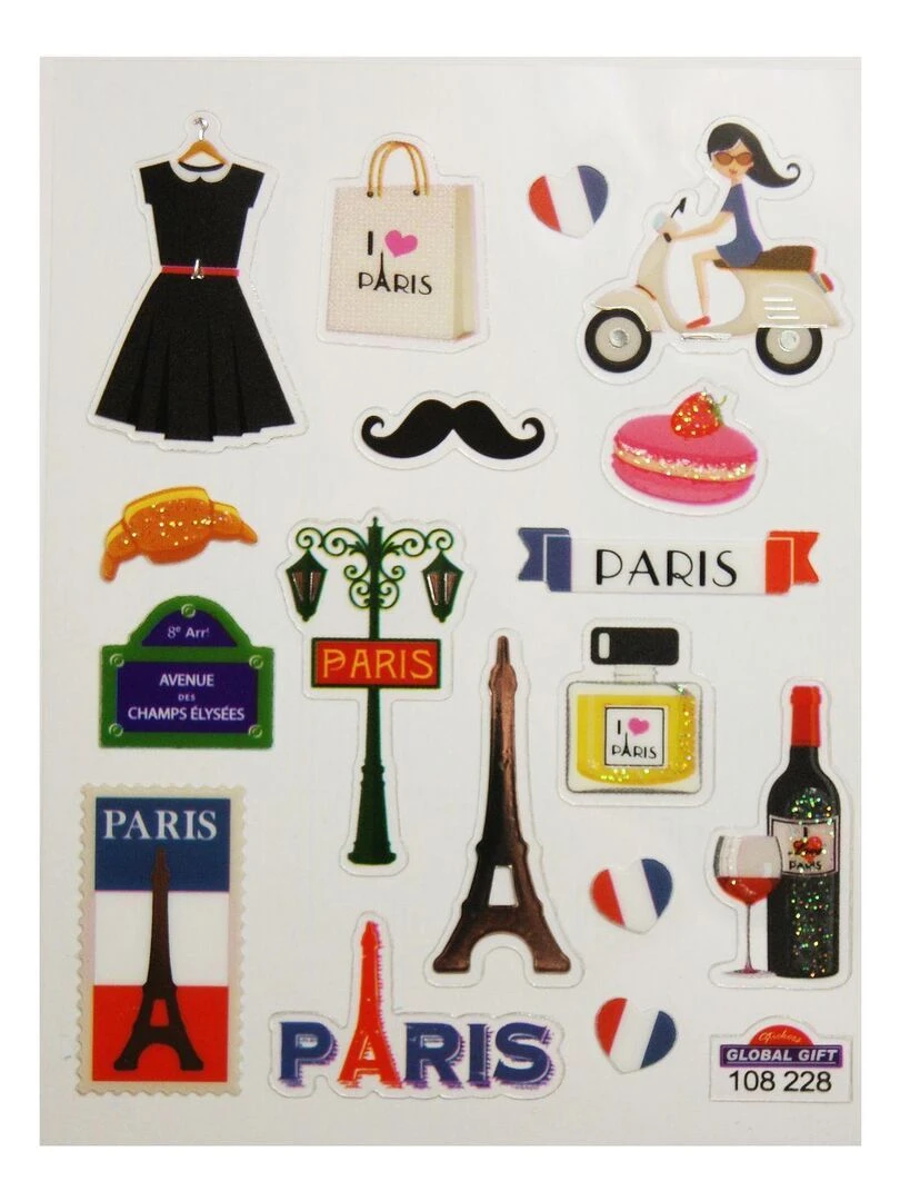 Stickers Paris Paillettes 7 5 x 10 cm N/A
