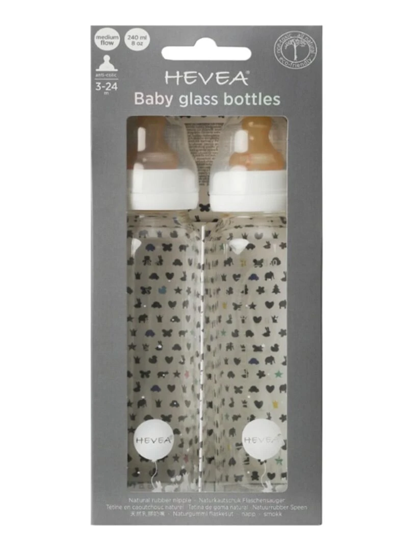 Lot de 2 biberons en verre 240ml Blanc