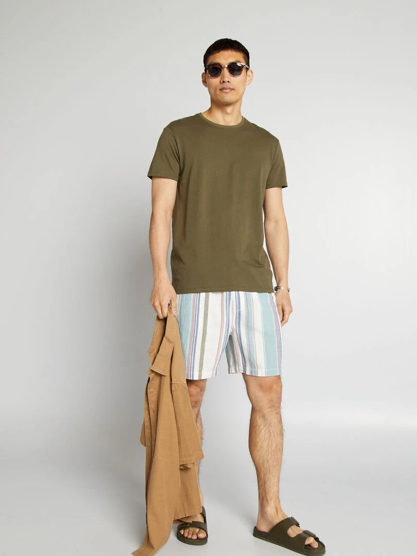 T shirt droit en jersey uni   Kaki