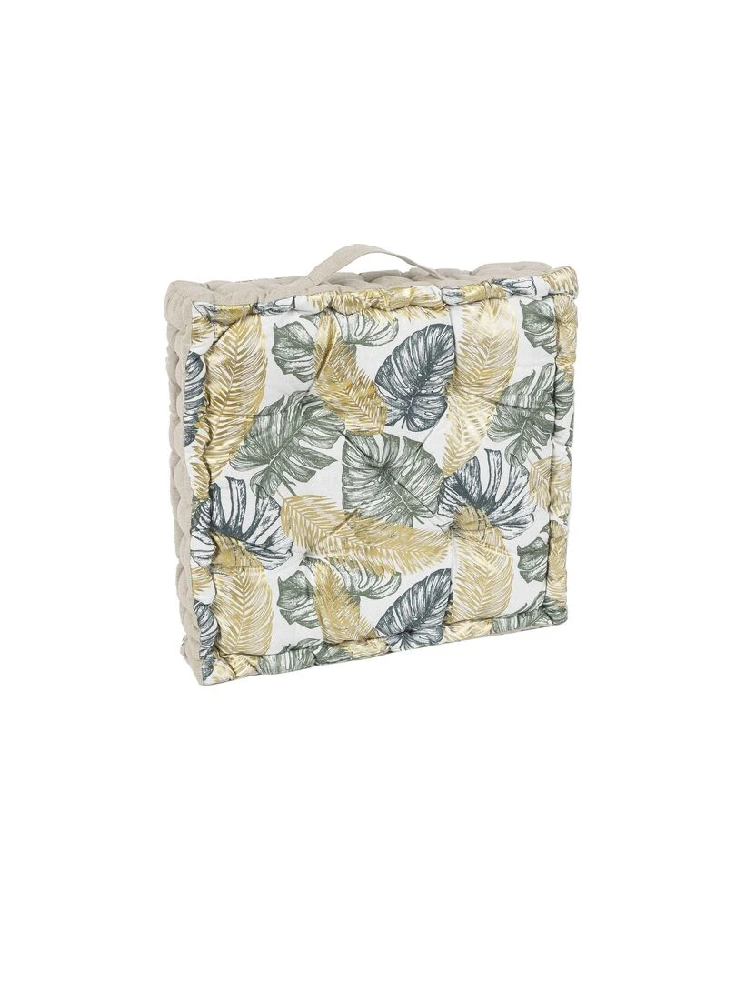 Coussin de sol en coton JUMANJI dos chambray 'Deko&co' Blanc Vert