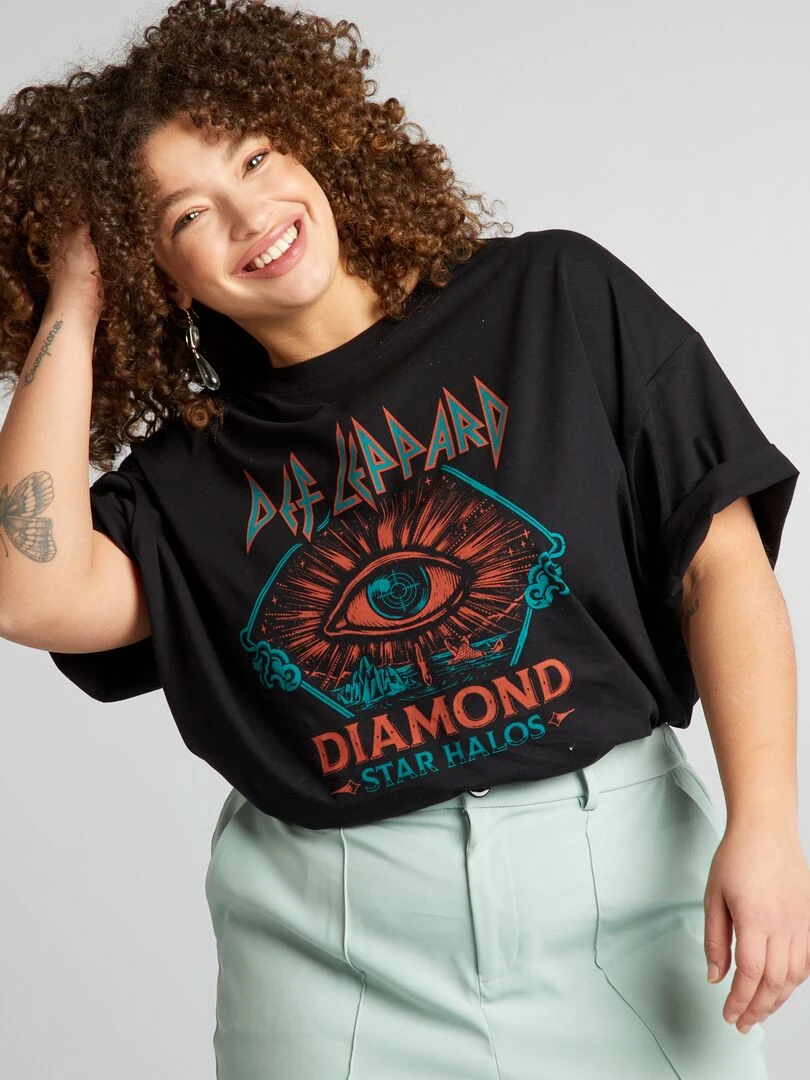 T shirt 'Def Leppard' à col rond noir