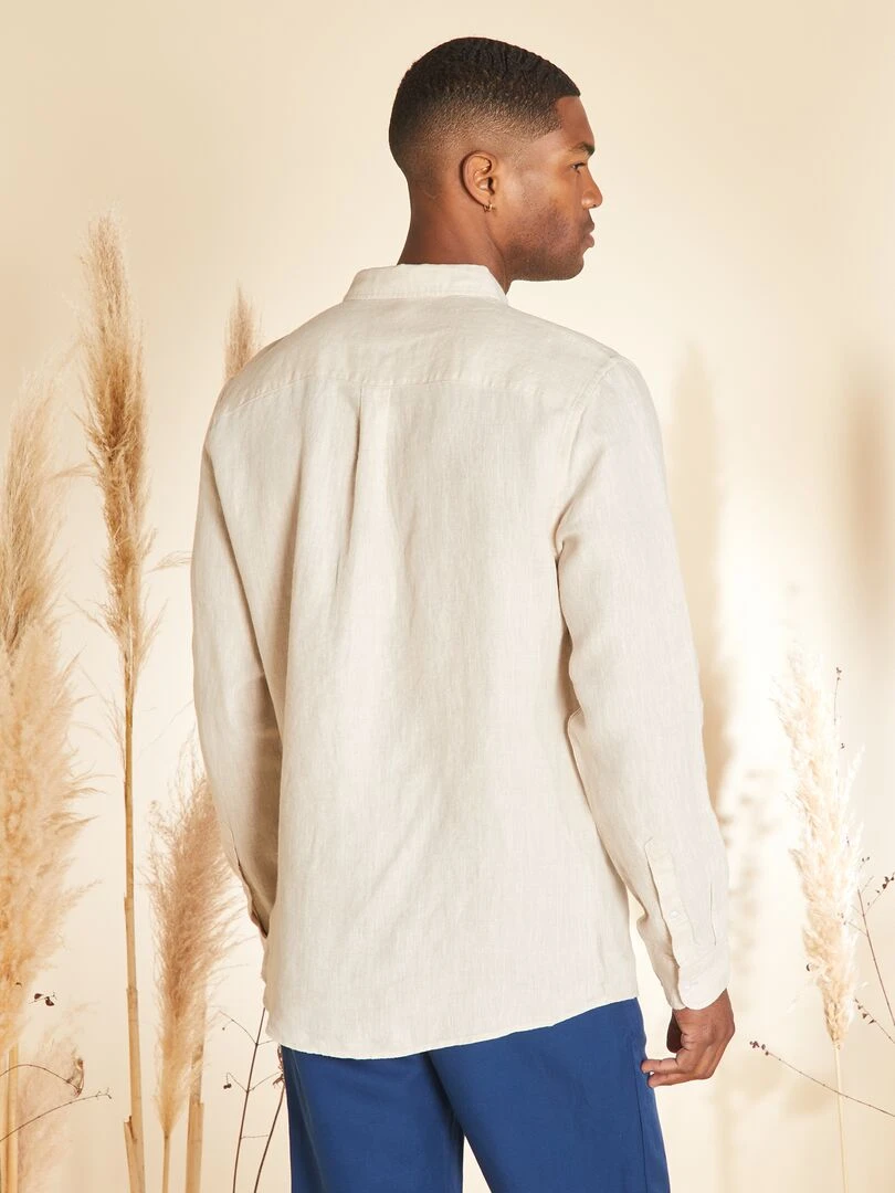 Chemise droite en lin   beige