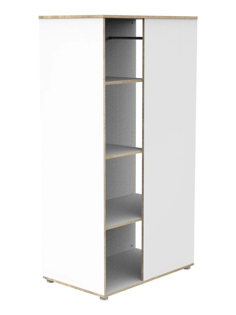 Meuble de rangement avec étagères et penderie en bois blanc et chant bois BABYPRICE Blanc