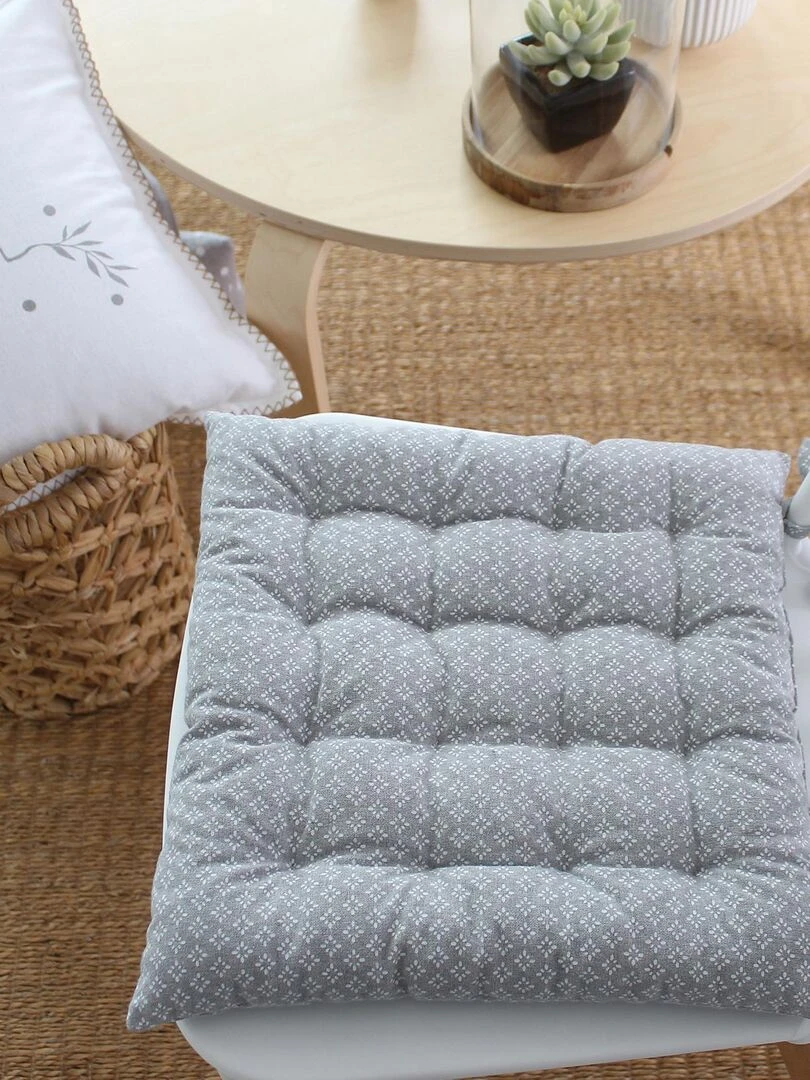 Galette de chaise en coton recyclé imprimée   Gris clair