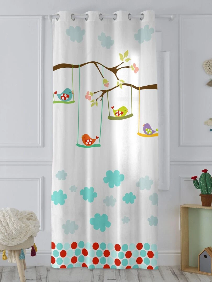 Rideau Little birds "Happyfriday" Blanc