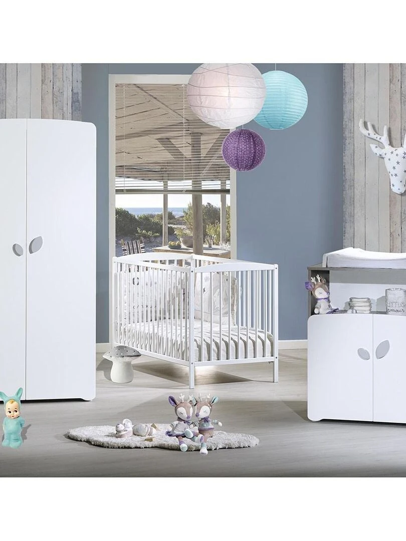 Armoire 2 portes bébé 175x86x56cm en bois gris   BABYPRICE   Gris