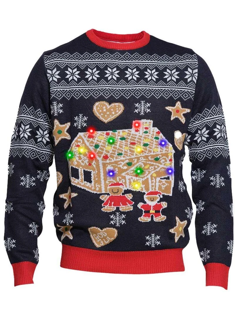 Pull de Noël "Pain d'épice" Avec LEDS lumineuses Bleu