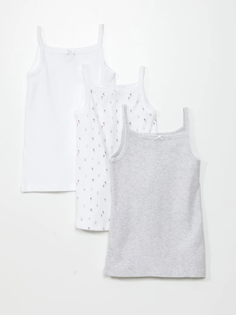 Lot de 3 débardeurs en maille pointelle Blanc/gris