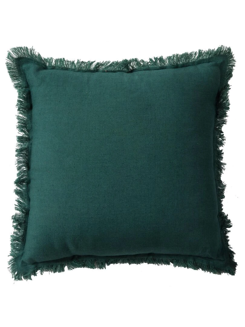 Coussin en lin bords effilés 'Deko&co' Vert émeraude