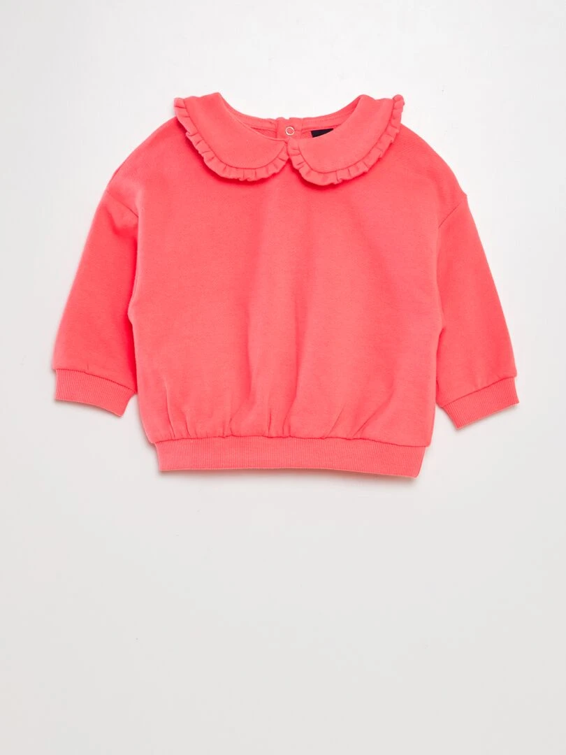Sweat en coton à col claudine Rose