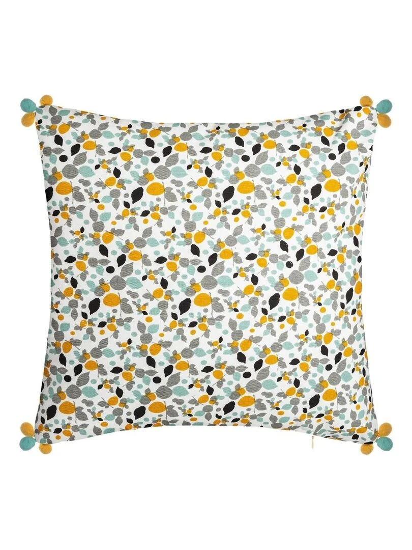 Housse de coussin Razzo 3 pompons 40x40 cm Jaune