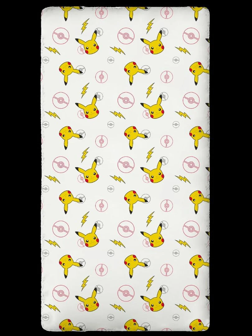 Drap Housse Pokémon Pikachu 90x190 cm   100% Coton   Blanc   Blanc