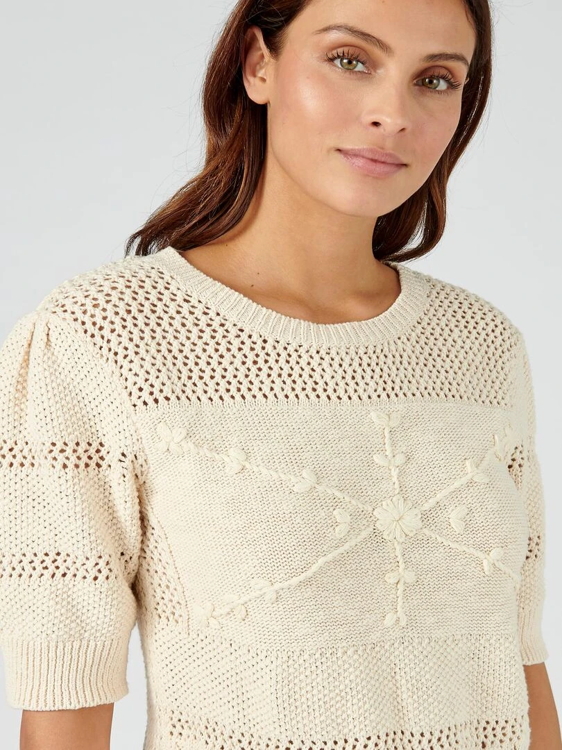 Pull maille effet crochet   Damart   Beige clair