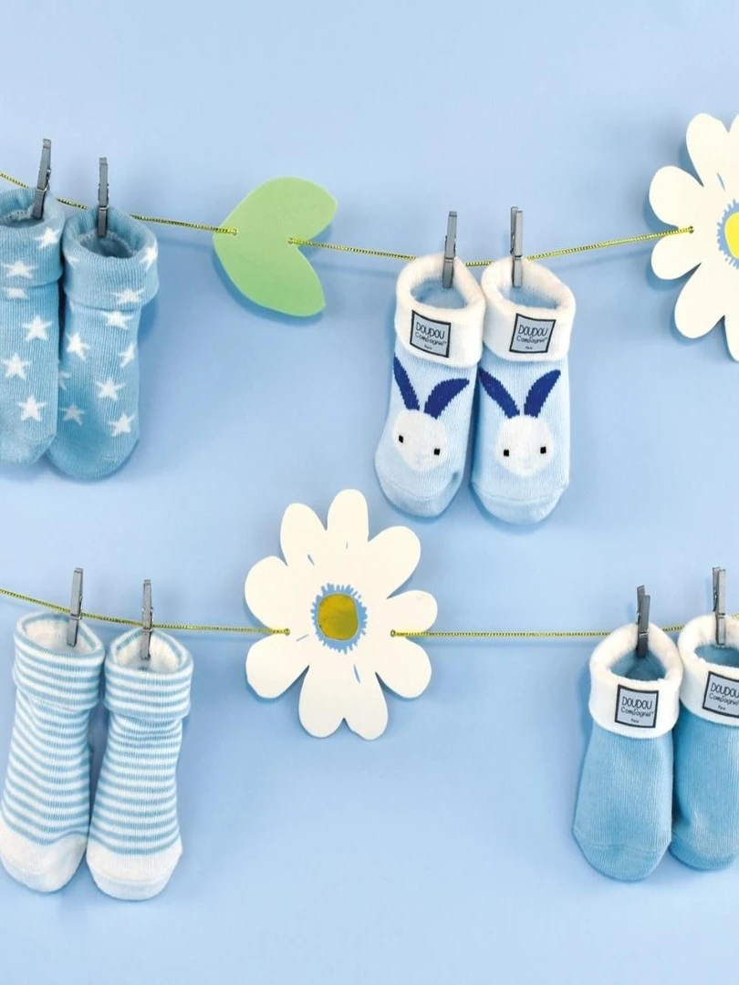 Lot de 7 paires de chaussettes bébé bleu et taupe (0 6mois) Bleu