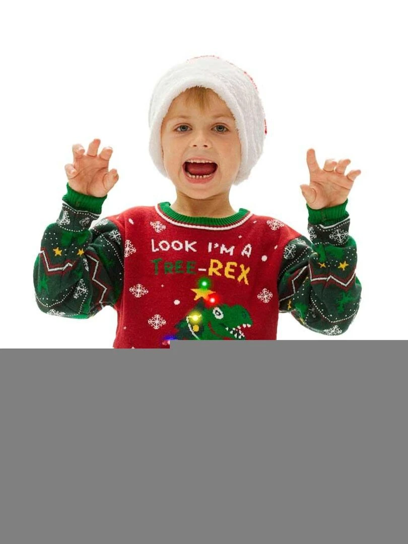 Pull de Noël "Dinosaure" junior Avec LEDS lumineuses Vert